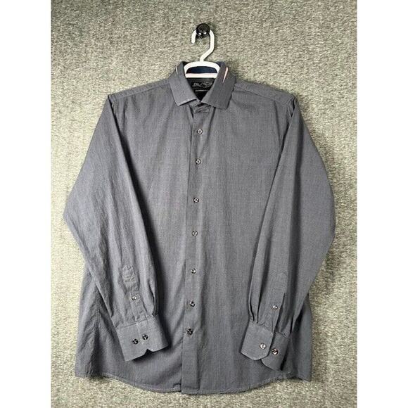 LVs Signature Mens Contemporary Fit LS Button Up Blue Checkered Shirt L 16-16.5 - Picture 1 of 10